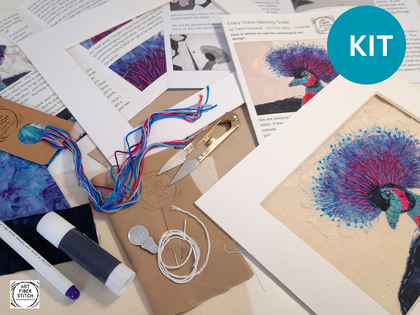 Crazy Crane Slow Stitching Kit, Beginners Embroidery, easy sewing project, Fabric Collage, Mindful Craft, Stitch Therapy