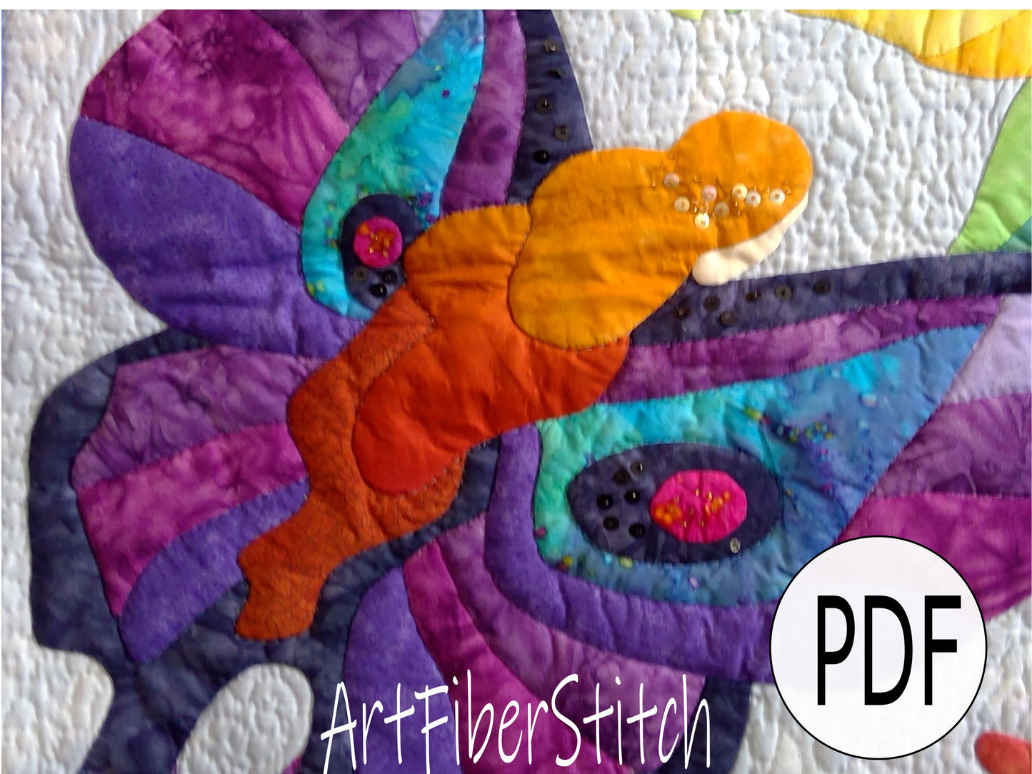 Fairy Dreams a PDF pattern of a fairy in the garden Applique and Quilted instant download design Childs wall hanging mini quilt Embroidery