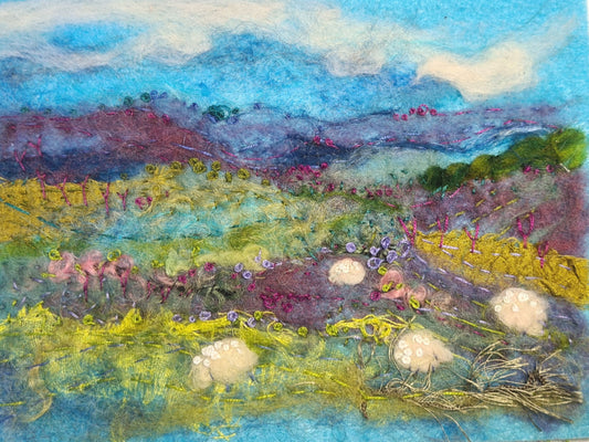 Hills of Heather Needle felted wool art picture kit. Painting with wool, Fiber art Felt Landscape Needle felt art