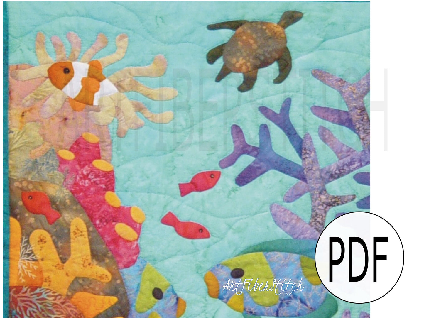 Reef Life Underwater PDF applique and quilting pattern Instant download Sea Wall hanging Mini Quilt Hand sewing Embroidery design pattern