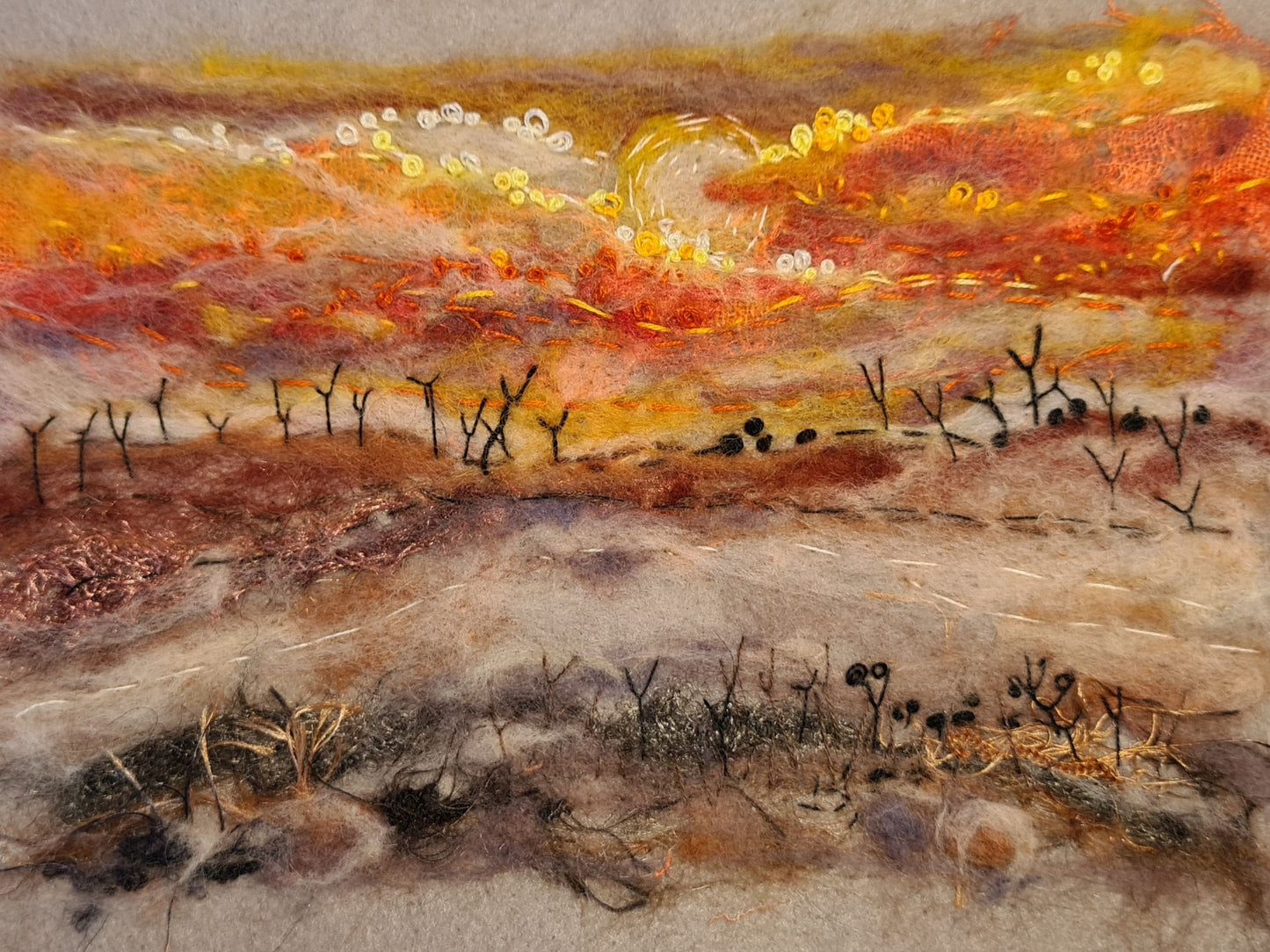 Glorious Sunset. Needle felted wool art picture kit. Painting with wool, Fiber art Felt Landscape Needle felt art