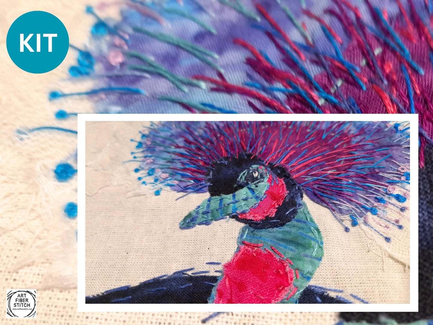 Crazy Crane Slow Stitching Kit, Beginners Embroidery, easy sewing project, Fabric Collage, Mindful Craft, Stitch Therapy