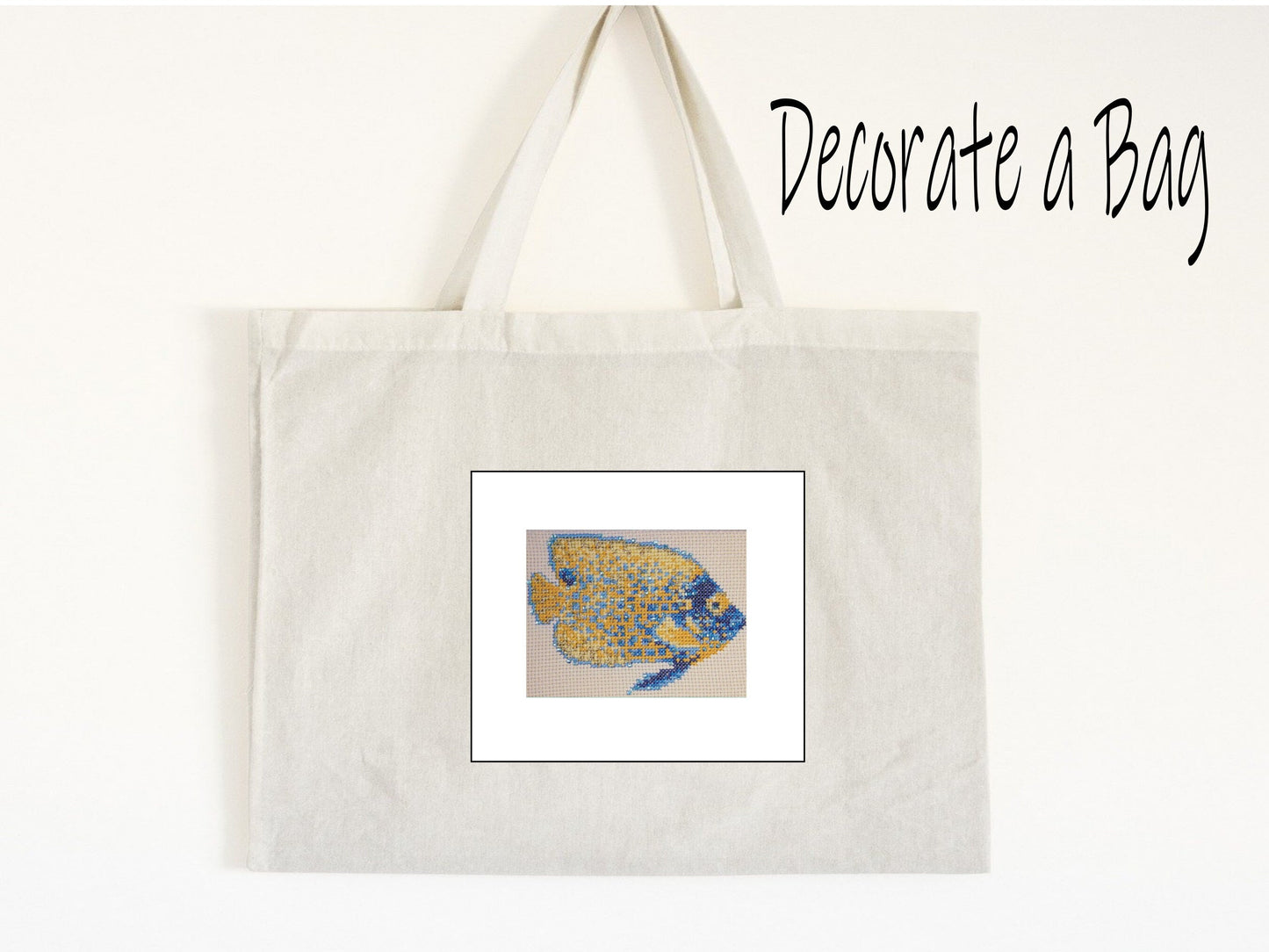 Blue Girdled Angel Fish Cross Stitch Pattern PDF,  X Stitch pattern Instant Download, embroidery tutorial, Embellished x-stitch sampler PDF