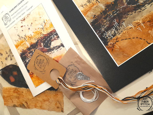 Eco printed fabric embroidery kit, hand dyed linen, fabric manipulation, Easy Sewing Project Textile Art Creative Mindful Stitch Therapy kit