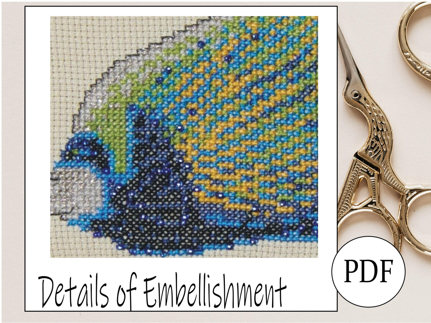 Emporer Angelfish Cross Stitch Pattern PDF, X Stitch pattern Download, embroidery tutorial, Embellished x-stitch sampler Tropical fish PDF