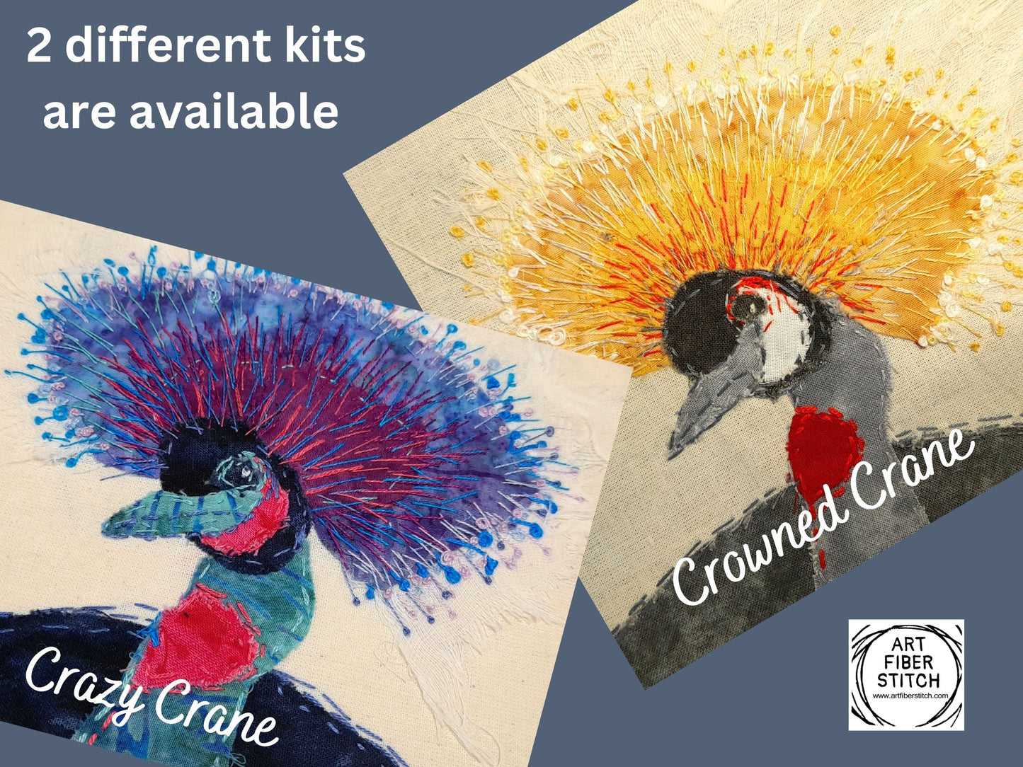 Crazy Crane Slow Stitching Kit, Beginners Embroidery, easy sewing project, Fabric Collage, Mindful Craft, Stitch Therapy