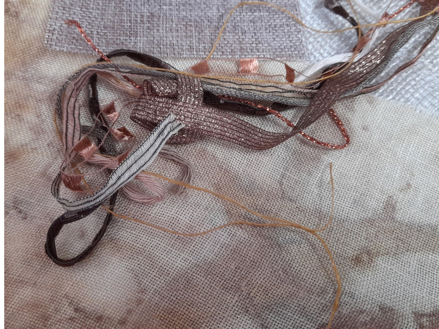 Earthy Fabric Collage, Slow Stitching Kit, Textile Craft, Beginners Embroidery, easy sewing project, Junk Journal, Fabric Journal, Scraps