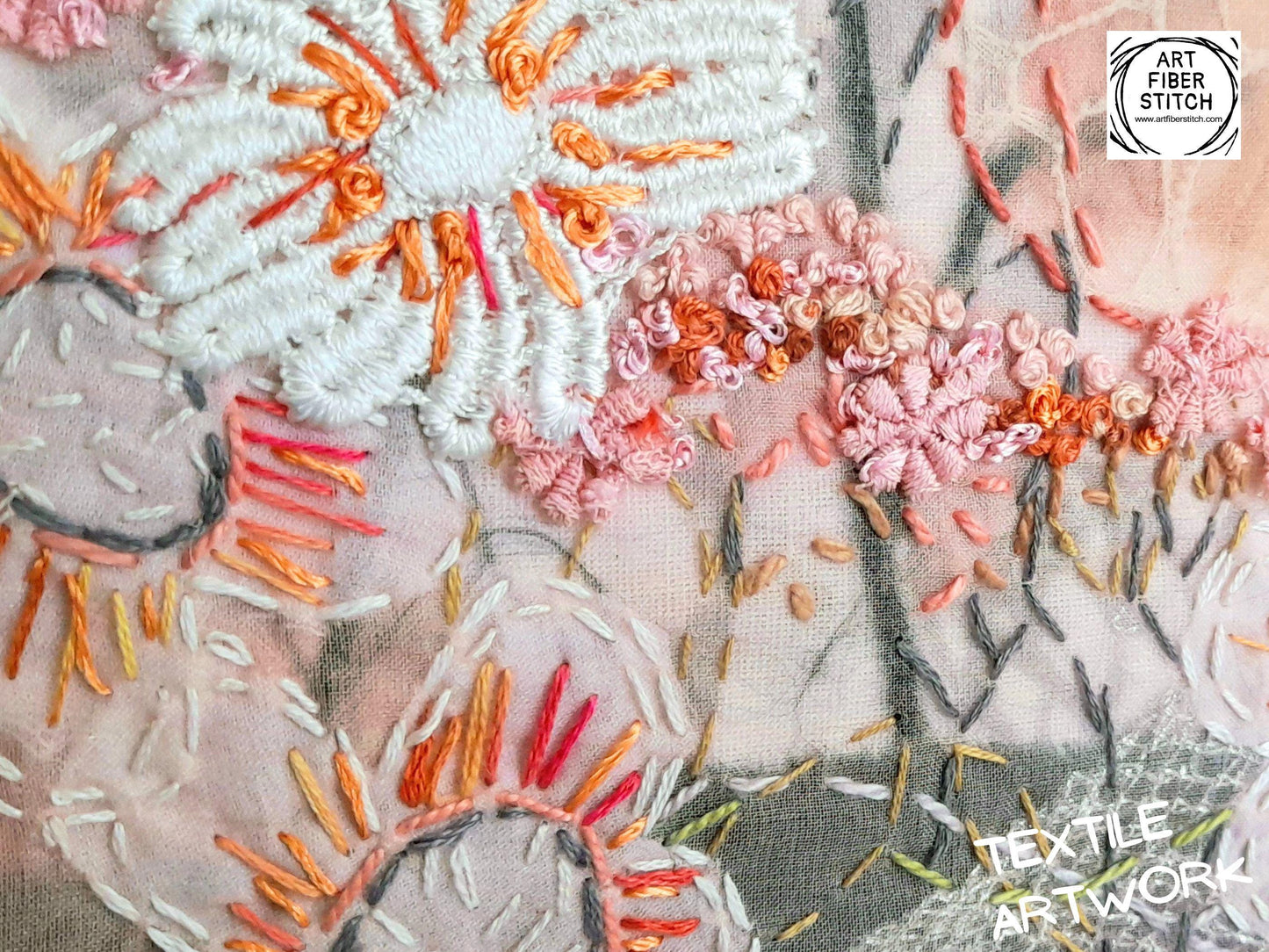 Original Artwork Textile Art Fabric Art Slow Stitch Embroidery Finished Picture Ideal creative gift called “Pastel Shadows”