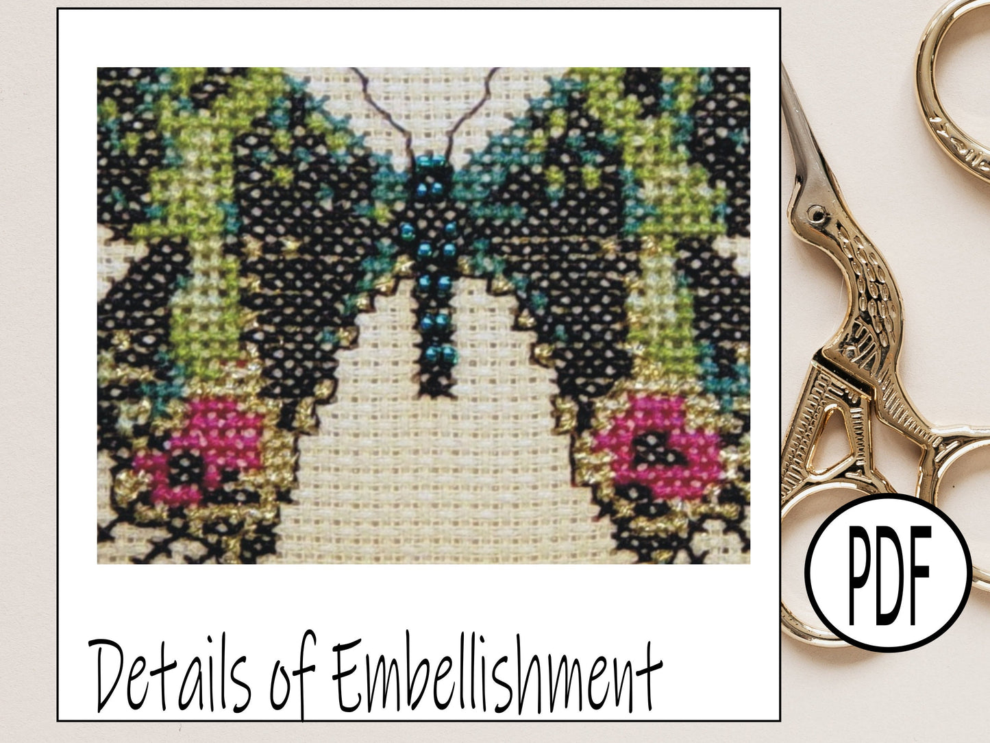 Madagascan Sunset Moth Cross Stitch Pattern PDF, X Stitch pattern Instant Download, Insect embroidery tutorial, Embellished x-stitch PDF