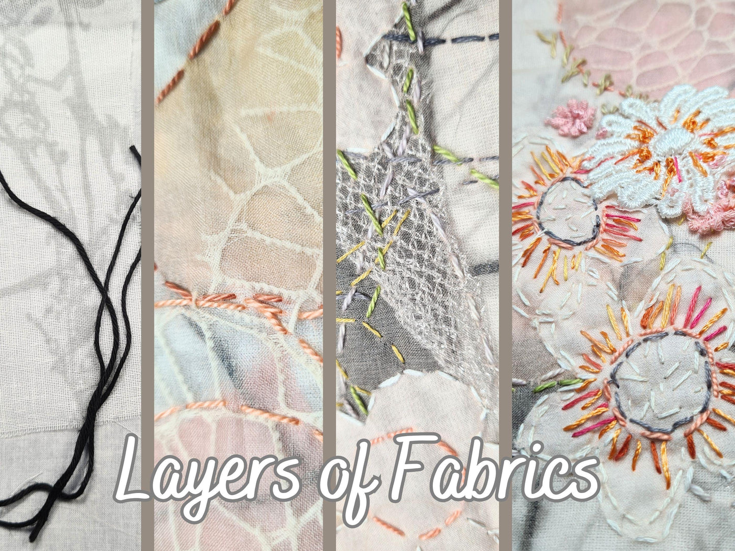 Original Artwork Textile Art Fabric Art Slow Stitch Embroidery Finished Picture Ideal creative gift called “Pastel Shadows”