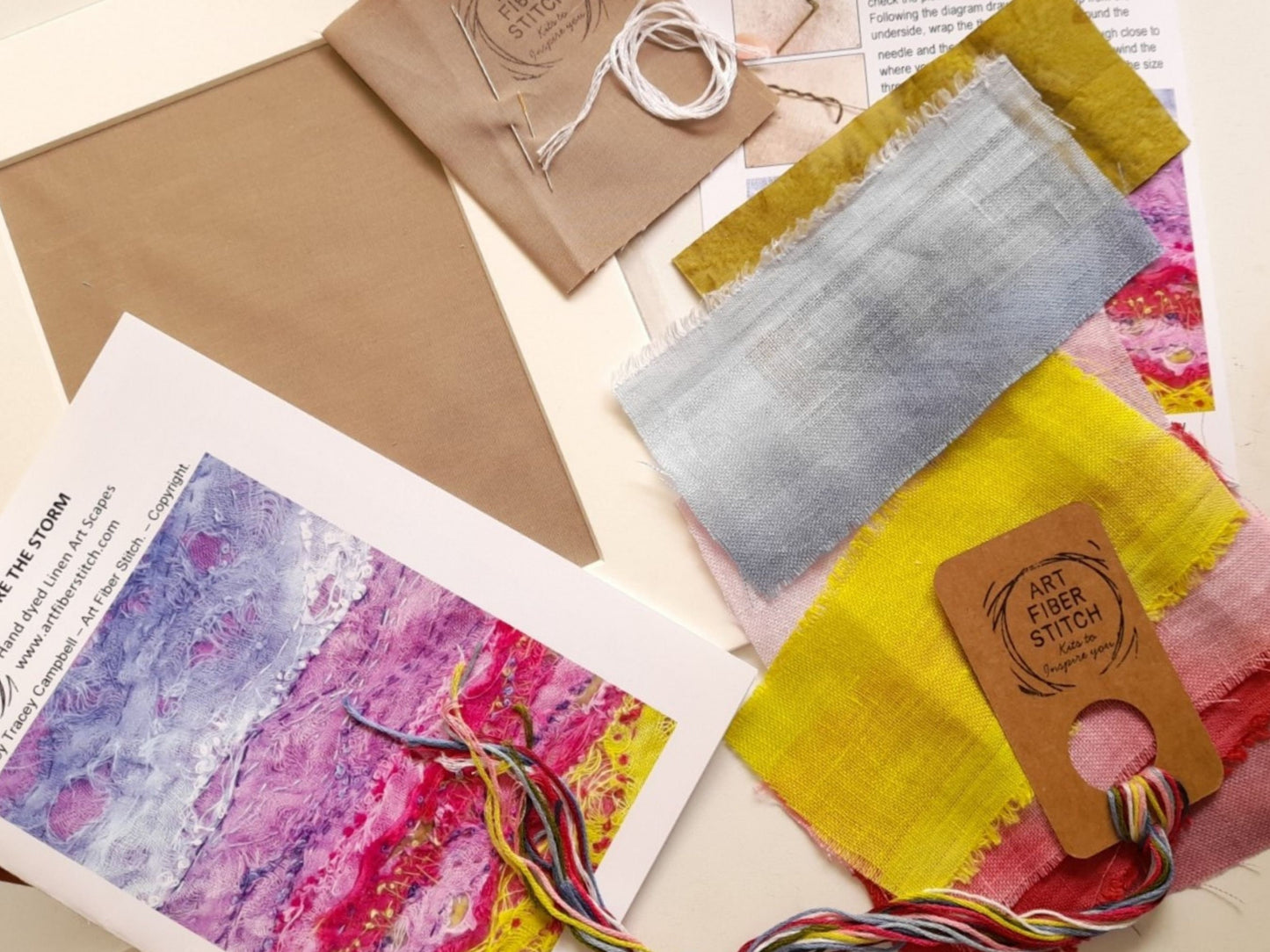 Impressionist embroidery kit, hand dyed linen, fabric manipulation, Easy Sewing Project Textile Art Creative Mindful Stitch Therapy kit