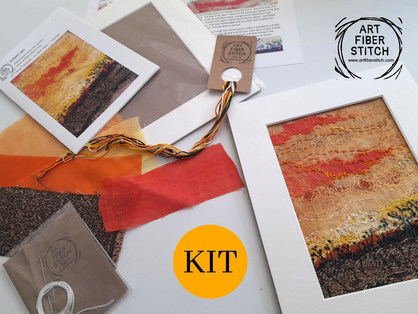 Impressionist embroidery kit, hand dyed linen, fabric manipulation, Easy Sewing Project Textile Art Creative Mindful Stitch Therapy kit