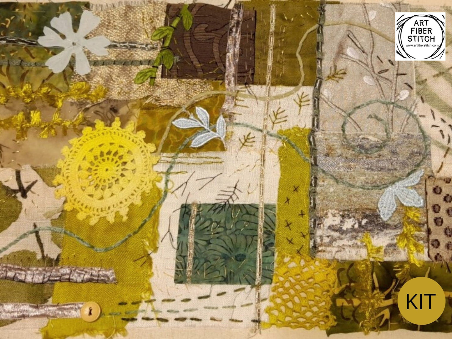 Fabric Collage, Slow Stitching Kit,  Textile Craft, Beginners Embroidery, easy sewing project, Junk Journal, Fabric Journal, Scraps