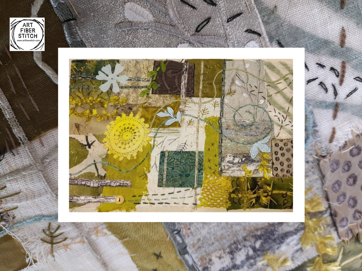 Fabric Collage, Slow Stitching Kit,  Textile Craft, Beginners Embroidery, easy sewing project, Junk Journal, Fabric Journal, Scraps