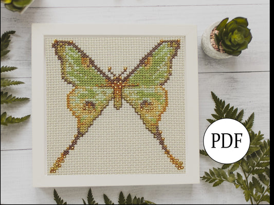 African Moon Moth Butterfly Cross Stitch Pattern PDF,  X Stitch pattern Instant Download, Insect embroidery tutorial, Embellished x-stitch.