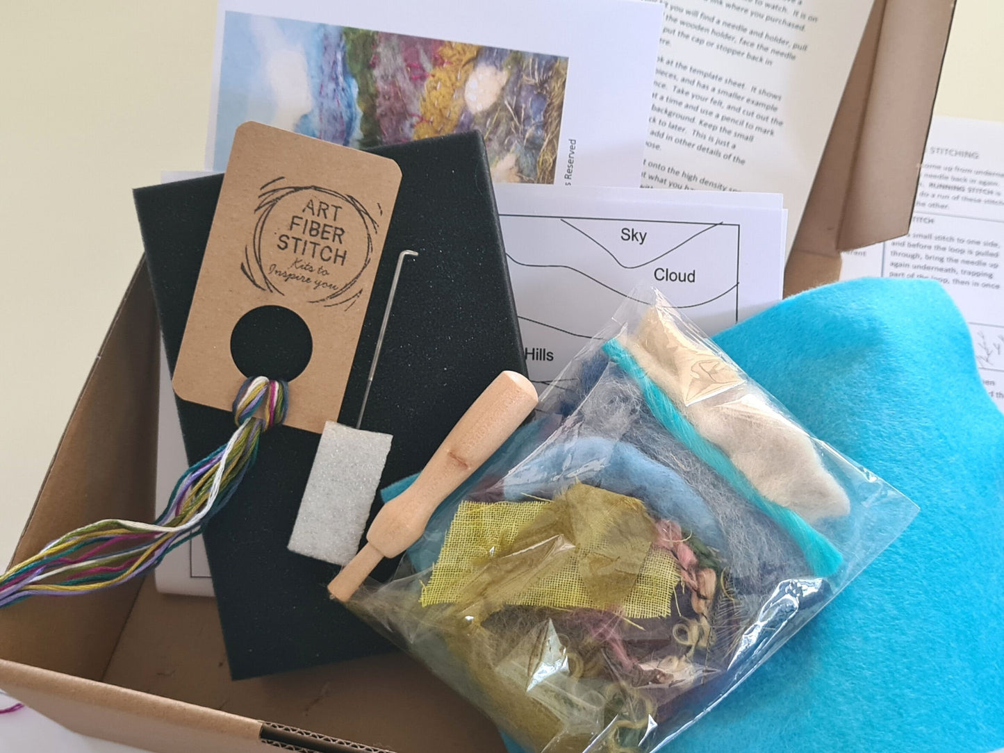 Hills of Heather Needle felted wool art picture kit. Painting with wool, Fiber art Felt Landscape Needle felt art