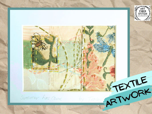Original Artwork Textile Art Fabric Art Slow Stitch Embroidery Finished Picture Ideal creative gift for your wall called “Summer has Come”