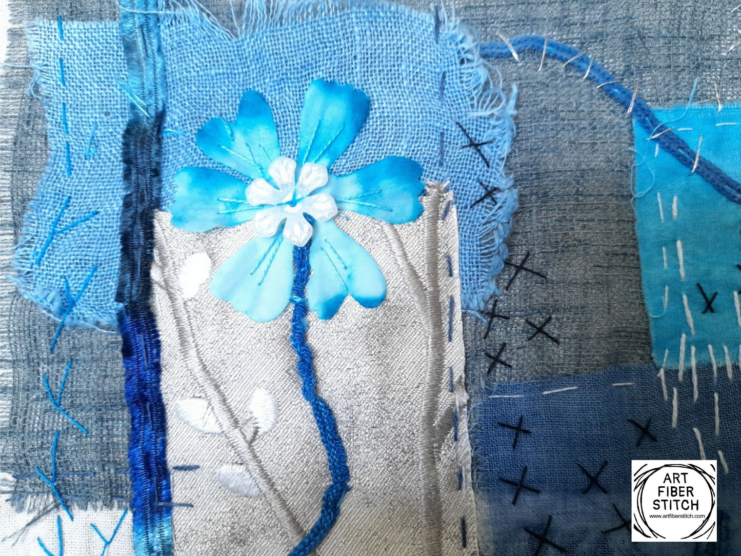 Fabric Collage, Slow Stitching Kit,  Textile Craft, Beginners Embroidery, easy sewing project, Junk Journal, Fabric Journal, Scraps