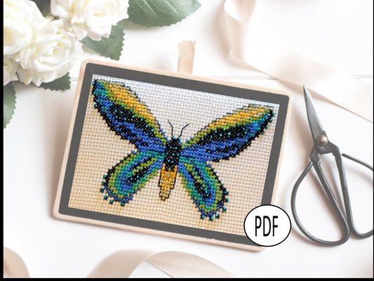 Queen Alexandras Birdwing Cross Stitch Pattern PDF,  X Stitch pattern Instant Download, Insect embroidery tutorial, Embellished x-stitch PDF