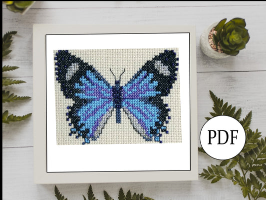 Azure Butterfly Cross Stitch Pattern PDF,  X Stitch pattern Instant Download, Insect embroidery tutorial, Embellished x-stitch sampler PDF