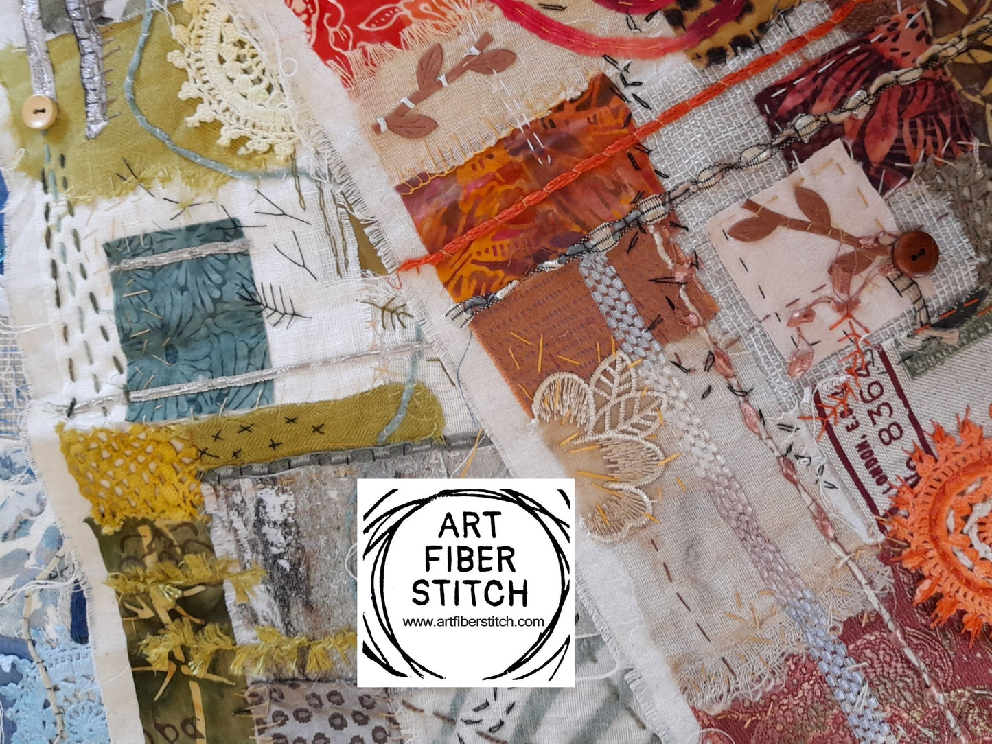 Fabric Collage, Slow Stitching Kit,  Textile Craft, Beginners Embroidery, easy sewing project, Junk Journal, Fabric Journal, Scraps