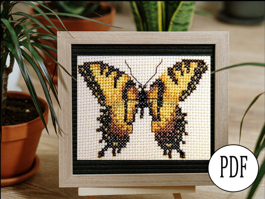Tiger Swallowtail Cross Stitch Pattern PDF,  X Stitch pattern Instant Download, Insect embroidery tutorial, Embellished x-stitch sampler PDF