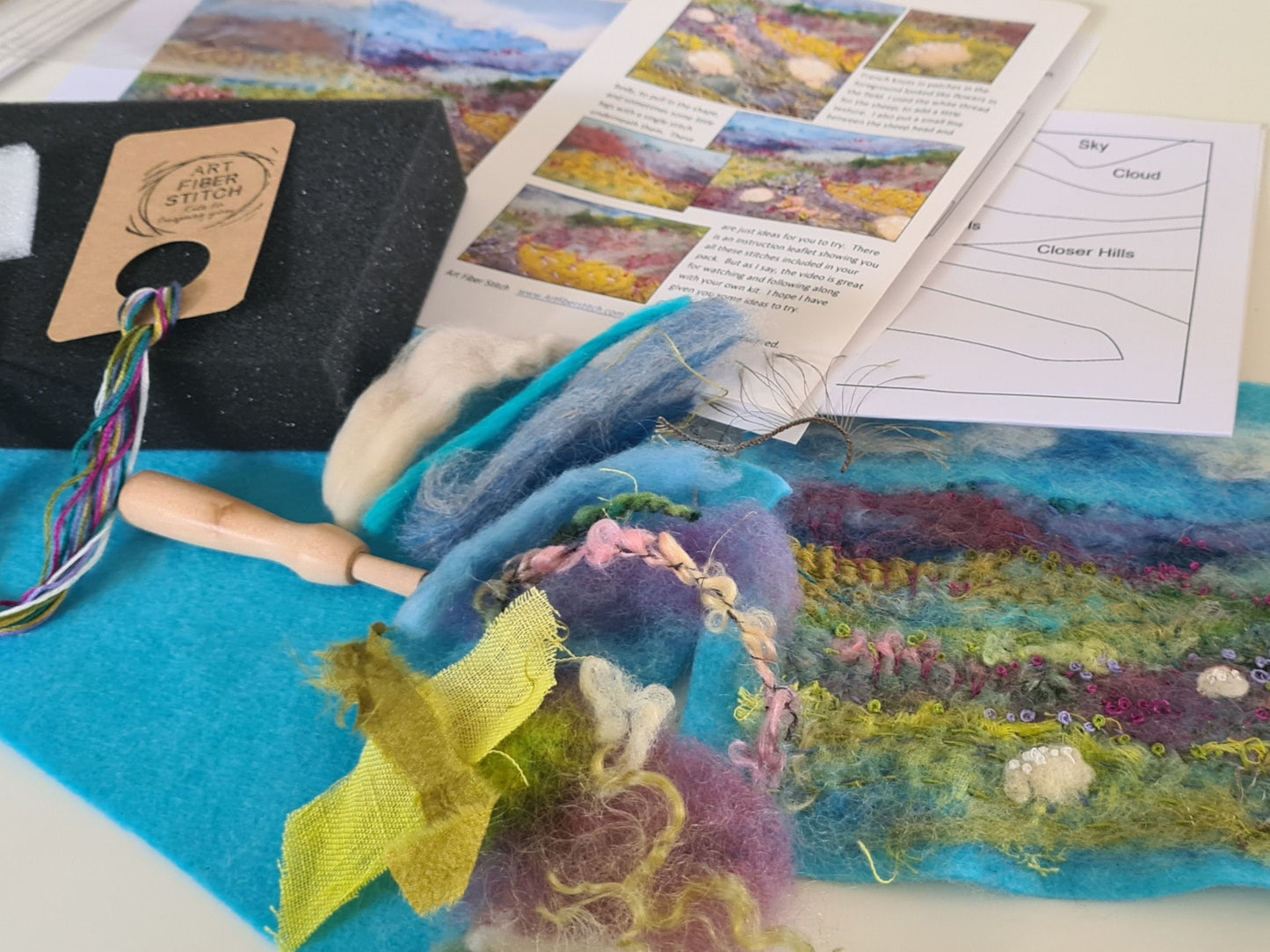 Hills of Heather Needle felted wool art picture kit. Painting with wool, Fiber art Felt Landscape Needle felt art