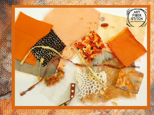 Fabric Collage, Mixed media, Slow Stitching Kit, Inspiration pack,  Stitch  Therapy, Embroidery, Eco printing, Scraps, Fabric Journaling