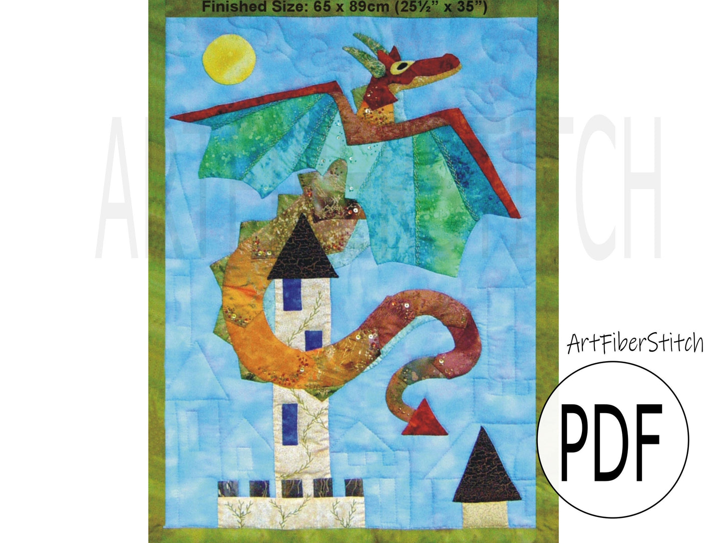 Dragons Keep a dragon PDF applique and quilting pattern Instant download Childs Wall hanging Mini Quilt Hand sewing Embroidery design