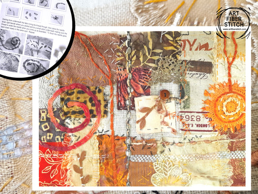 Fabric Collage, Slow Stitching Kit,  Textile Craft, Beginners Embroidery, easy sewing project, Junk Journal, Fabric Journal, Scraps