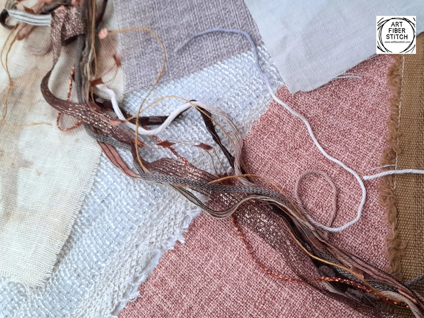 Earthy Fabric Collage, Slow Stitching Kit,  Textile Craft, Beginners Embroidery, easy sewing project, Junk Journal, Fabric Journal, Scraps