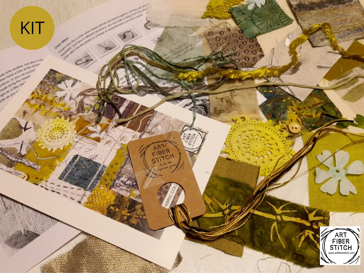 Fabric Collage, Slow Stitching Kit,  Textile Craft, Beginners Embroidery, easy sewing project, Junk Journal, Fabric Journal, Scraps