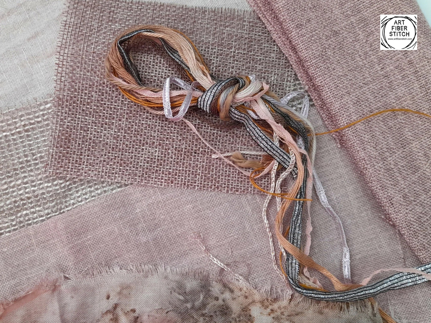 Earthy Fabric Collage, Slow Stitching Kit,  Textile Craft, Beginners Embroidery, easy sewing project, Junk Journal, Fabric Journal, Scraps