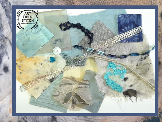 Fabric Collage, Mixed media, Slow Stitching Kit, Inspiration pack,  Stitch  Therapy, Embroidery, Eco printing, Scraps, Fabric Journaling