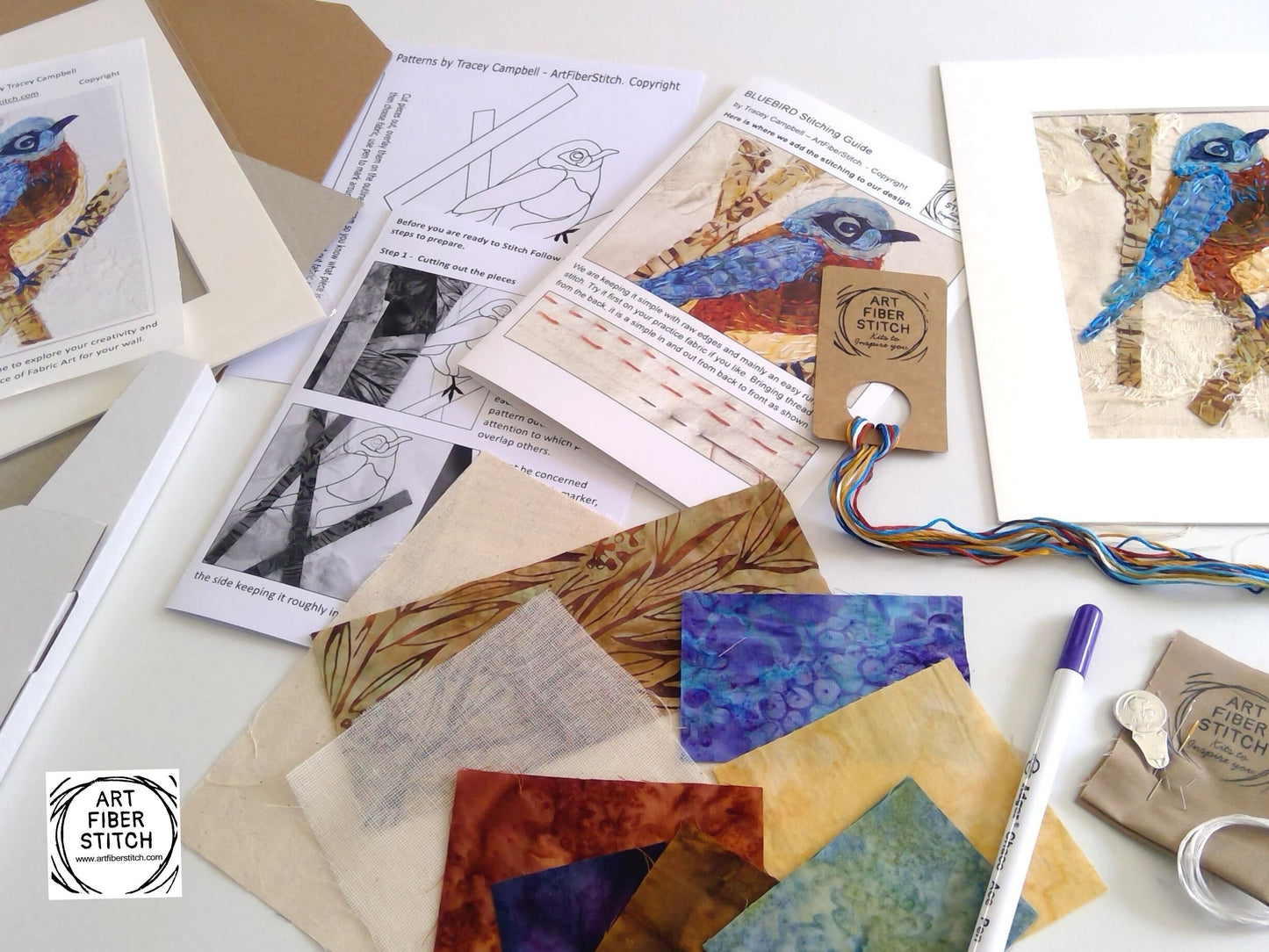 Bluebird Slow Stitching Kit, Beginners Embroidery, easy sewing project, Fabric Collage, Mindful Craft, Stitch Therapy