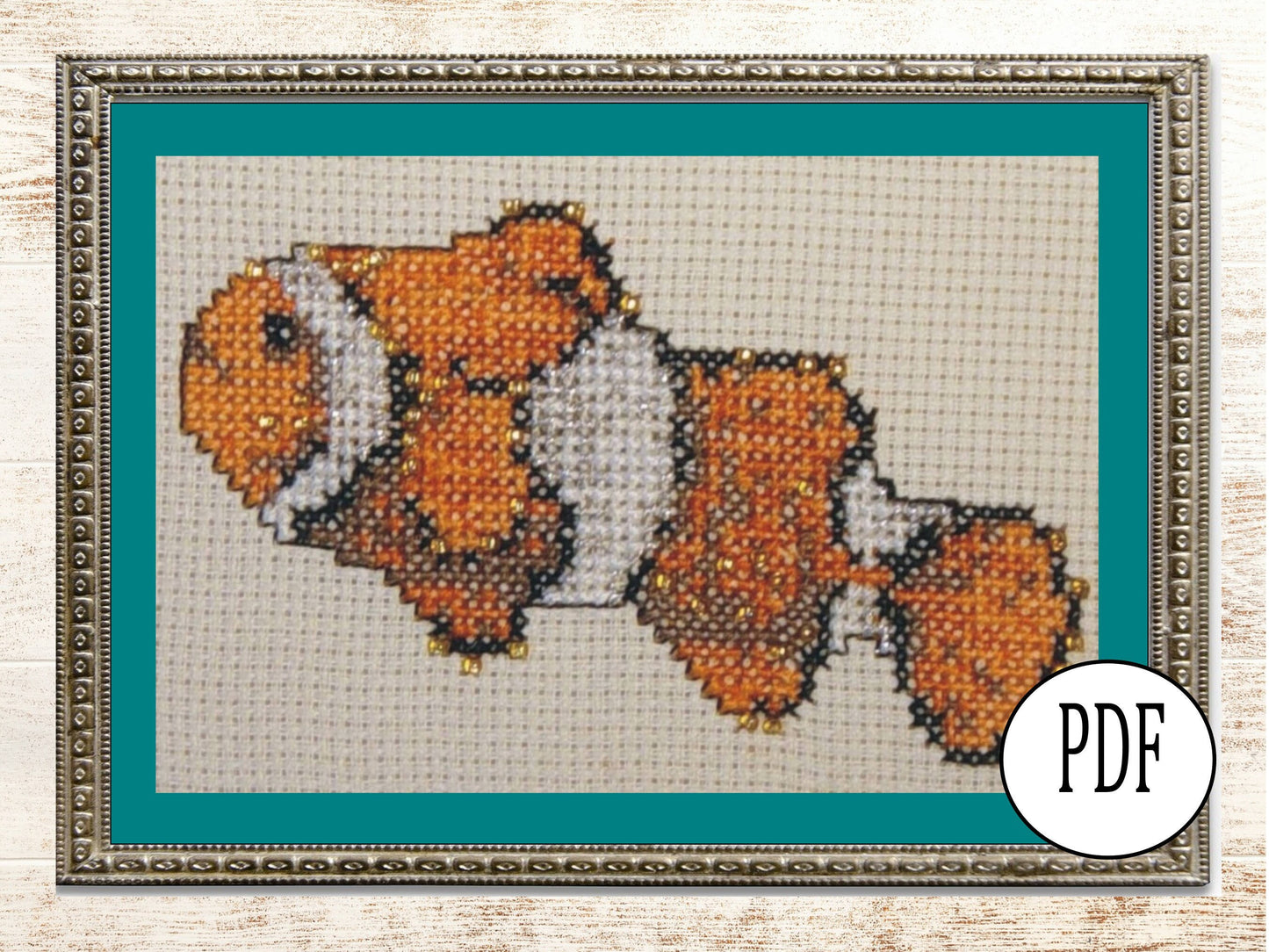 Clownfish Cross Stitch Pattern PDF,  X Stitch pattern Instant Download, embroidery tutorial, Embellished x-stitch sampler Tropical fish PDF