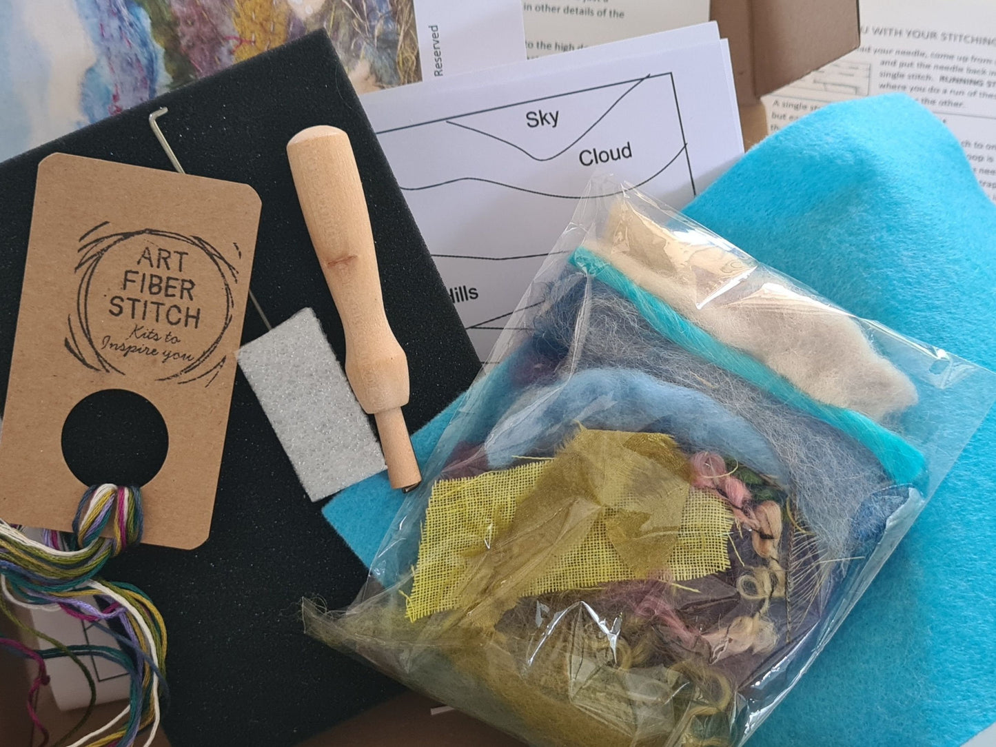 Hills of Heather Needle felted wool art picture kit. Painting with wool, Fiber art Felt Landscape Needle felt art