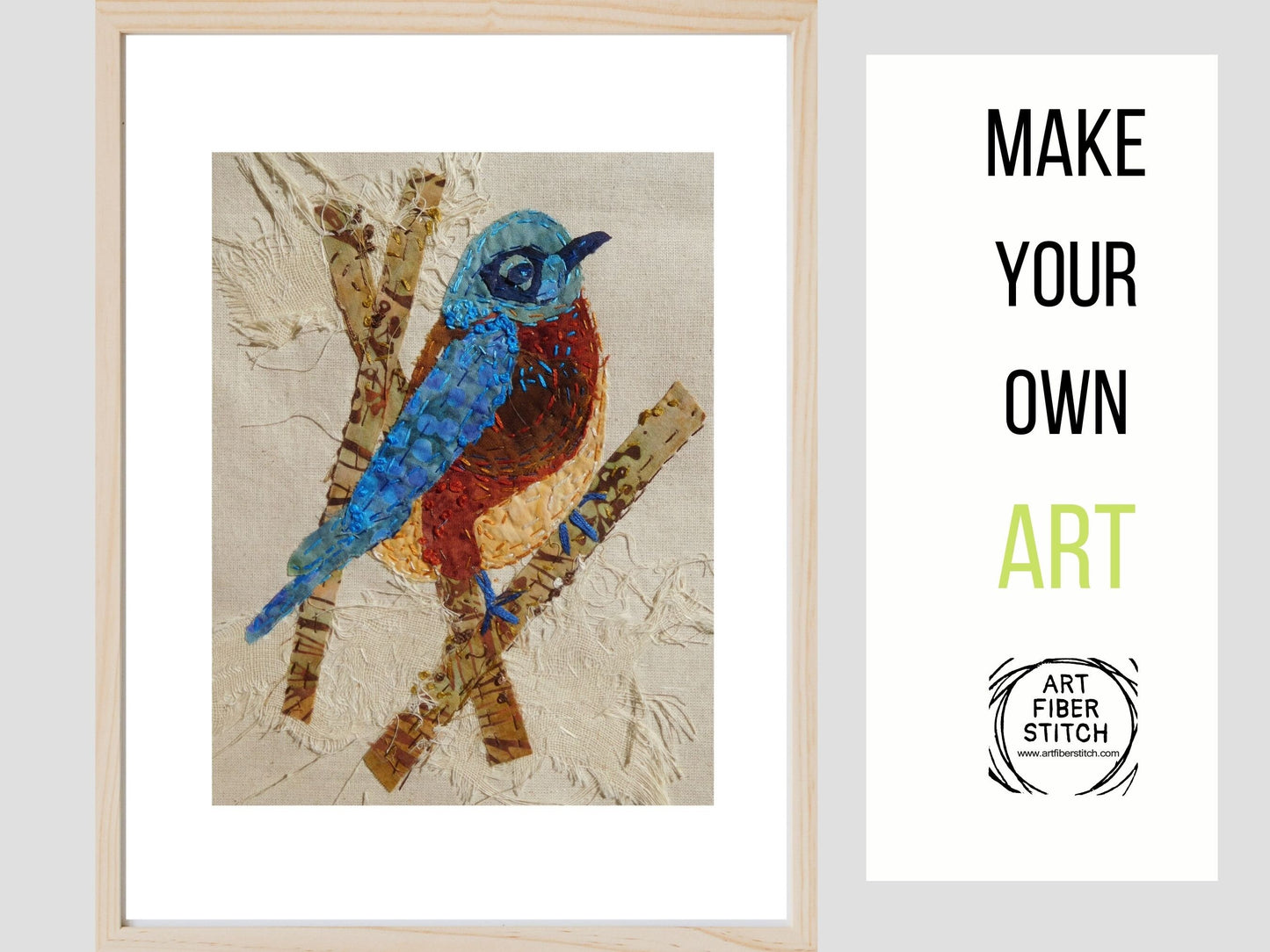 Bluebird Slow Stitching Kit, Beginners Embroidery, easy sewing project, Fabric Collage, Mindful Craft, Stitch Therapy
