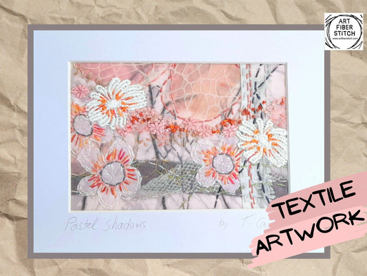 Original Artwork Textile Art Fabric Art Slow Stitch Embroidery Finished Picture Ideal creative gift called  “Pastel Shadows”