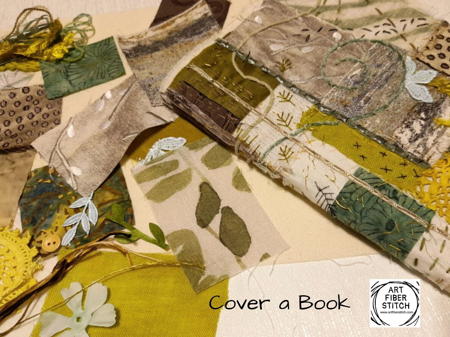 Fabric Collage, Slow Stitching Kit,  Textile Craft, Beginners Embroidery, easy sewing project, Junk Journal, Fabric Journal, Scraps
