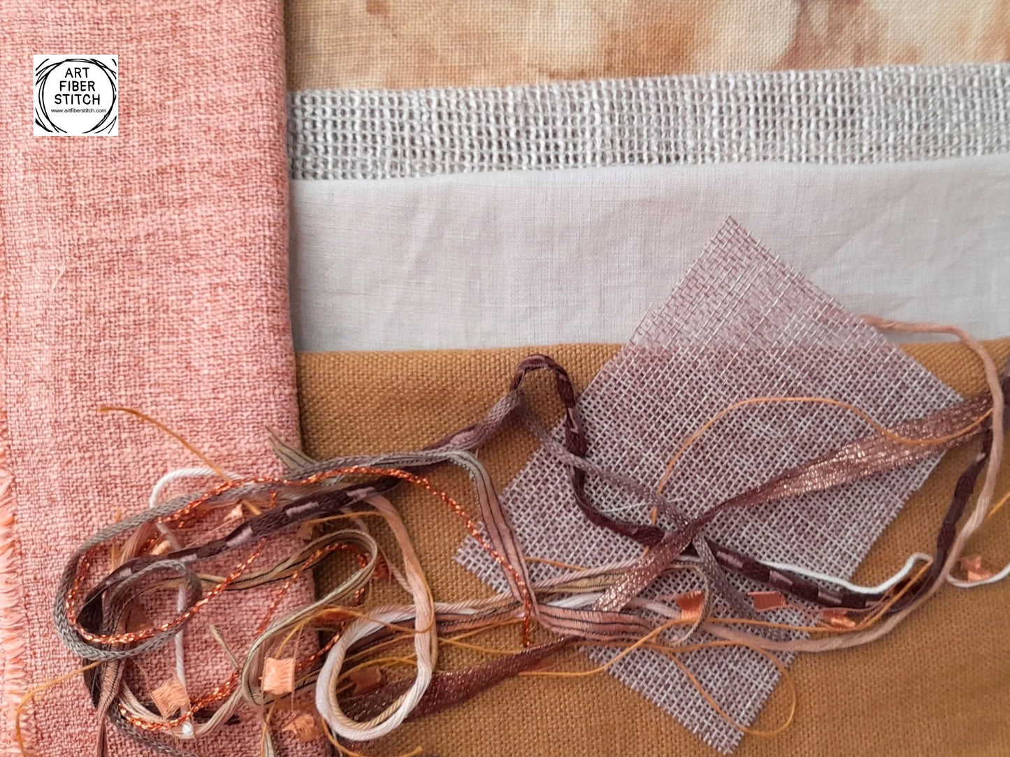 Earthy Fabric Collage, Slow Stitching Kit,  Textile Craft, Beginners Embroidery, easy sewing project, Junk Journal, Fabric Journal, Scraps