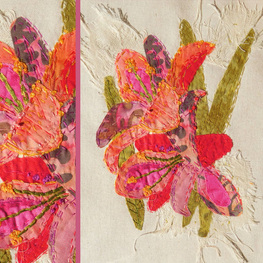 Lilies Slow Stitching Kit, Beginners Embroidery, easy sewing project, Fabric Collage, Mindful Craft, Stitch Therapy