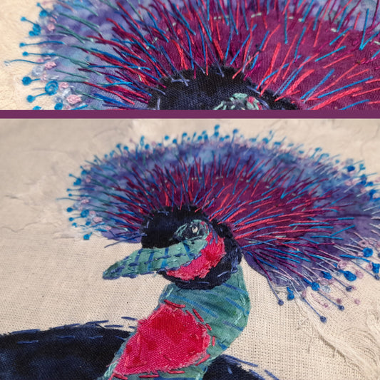 Crazy Crane Slow Stitching Kit, Beginners Embroidery, easy sewing project, Fabric Collage, Mindful Craft, Stitch Therapy