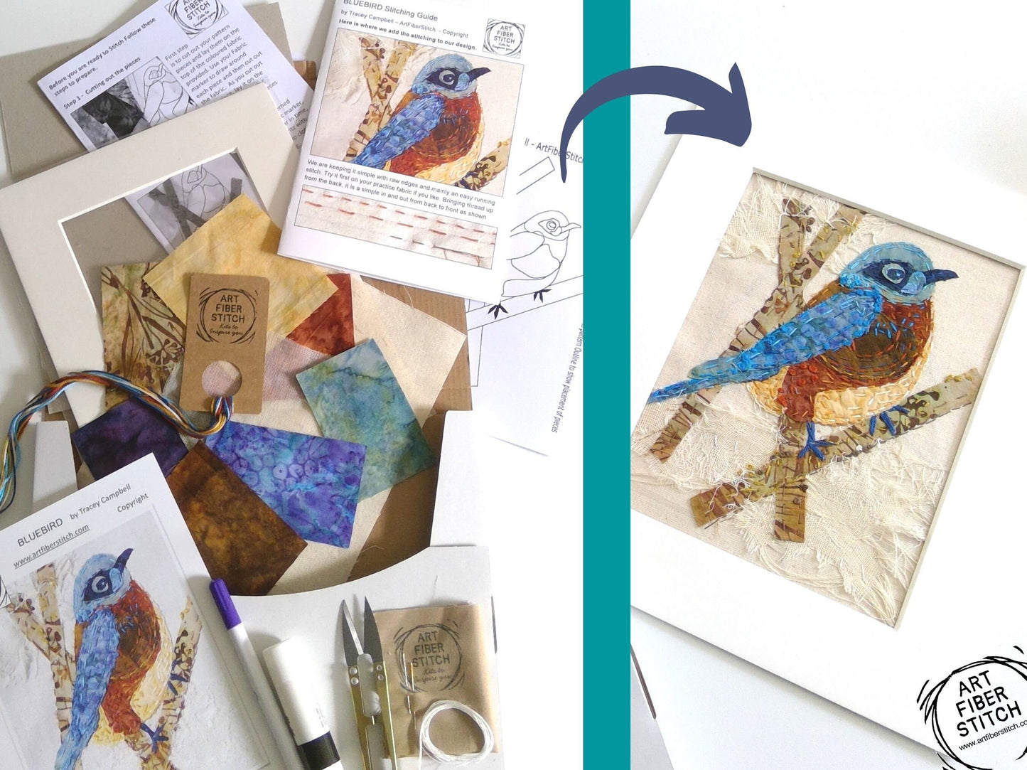 Bluebird Slow Stitching Kit, Beginners Embroidery, easy sewing project, Fabric Collage, Mindful Craft, Stitch Therapy
