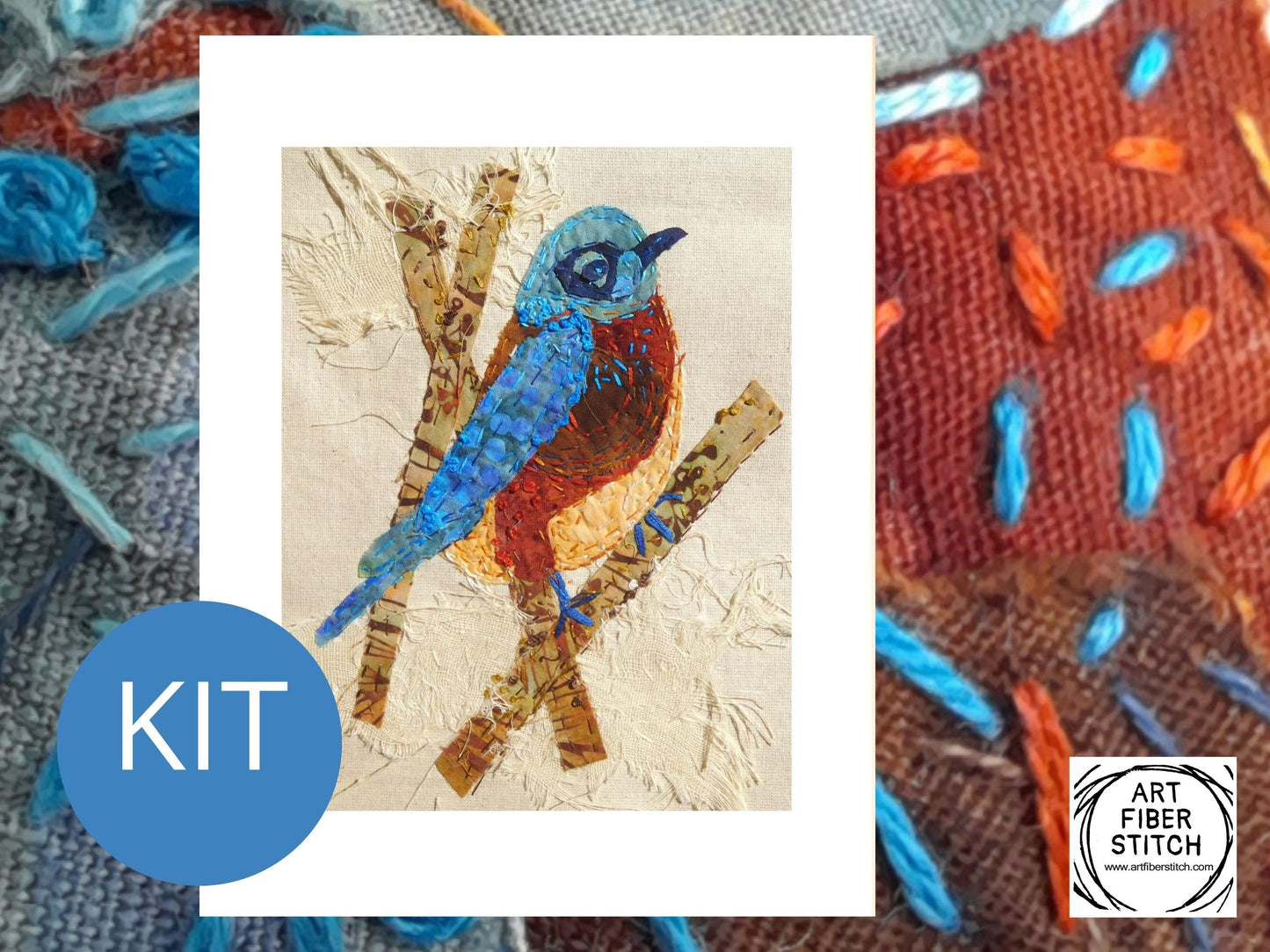 Bluebird Slow Stitching Kit, Beginners Embroidery, easy sewing project, Fabric Collage, Mindful Craft, Stitch Therapy
