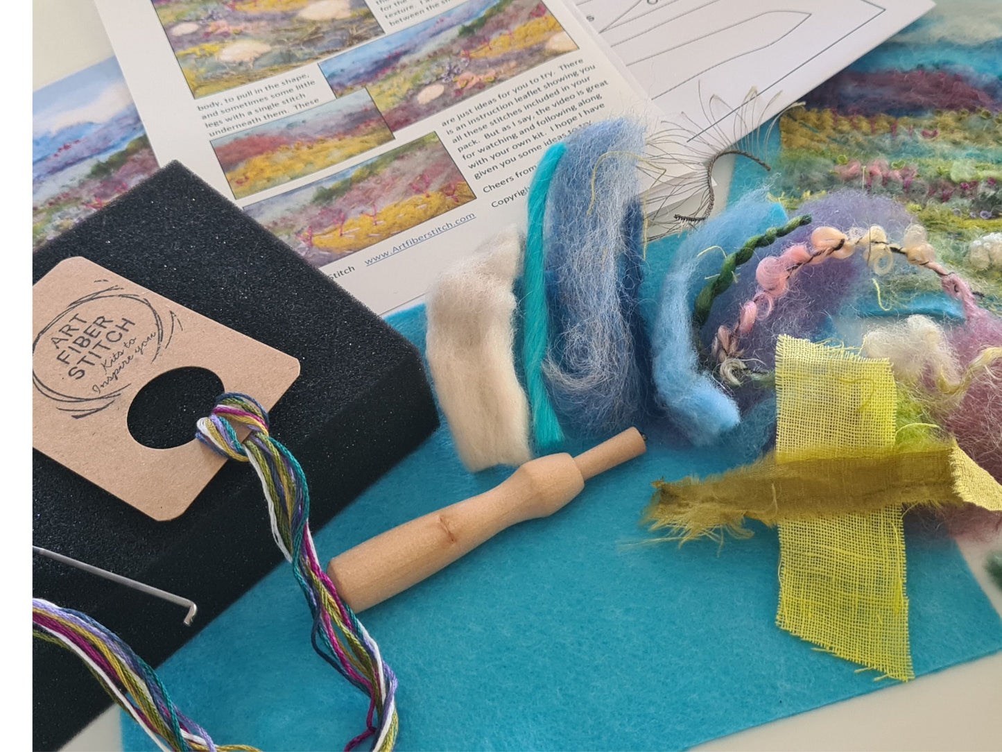 Hills of Heather Needle felted wool art picture kit. Painting with wool, Fiber art Felt Landscape Needle felt art