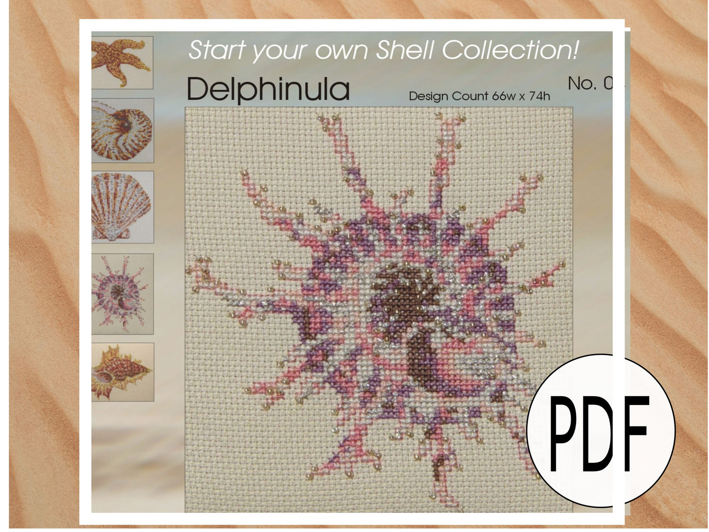 Delphinula Cross Stitch Pattern PDF,  X Stitch pattern Instant Download, Shell embroidery tutorial, Embellished x-stitch sampler PDF