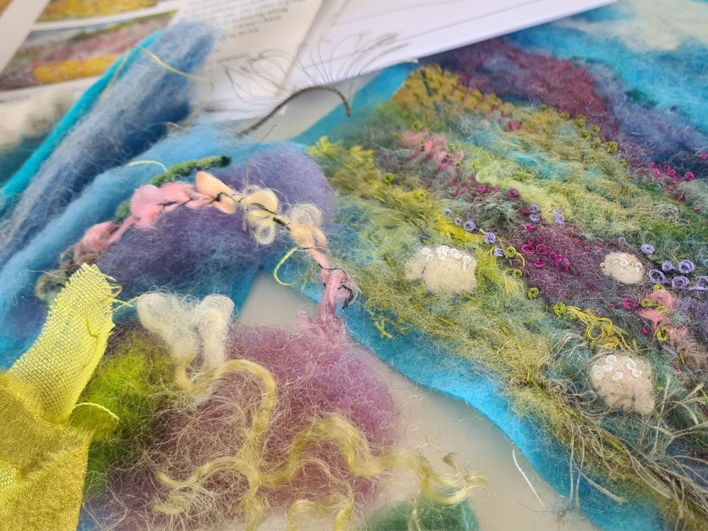 Hills of Heather Needle felted wool art picture kit. Painting with wool, Fiber art Felt Landscape Needle felt art