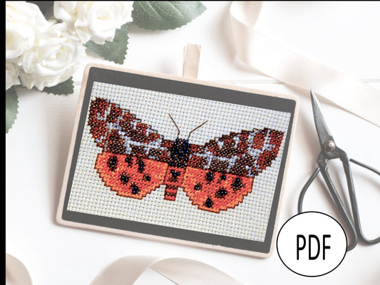 Garden Tiger Moth Cross Stitch Pattern PDF,  X Stitch pattern Instant Download, Insect embroidery tutorial, Embellished x-stitch sampler PDF