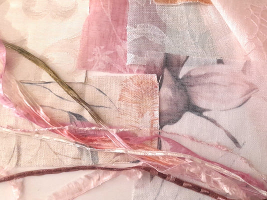 Pale Pink Floral Fabric Collage, Slow Stitching Kit, Inspirational Beginners Embroidery, easy sewing project, Junk Journal, Fabric Journal